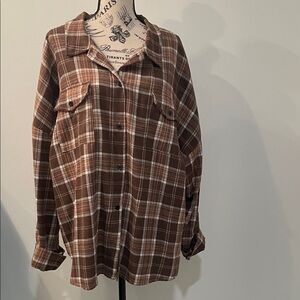 Brown Plaid Flannel Button-Up Shirt